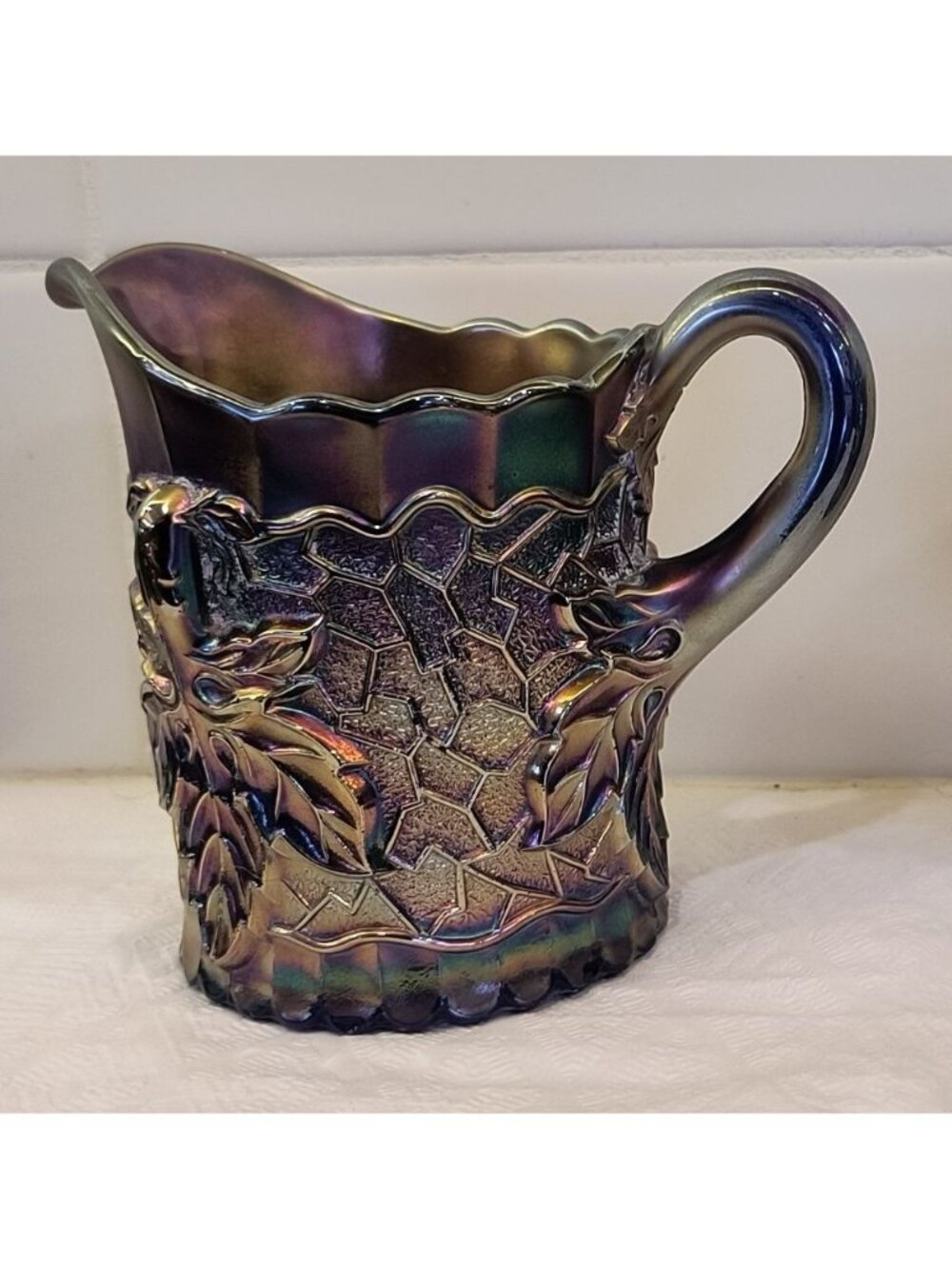 Vintage Antique L.G. Wright Cobalt Blue Carnival Glass Creamer